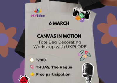 Samen met UXPLORE organiseren we een workshop waarin we tote bags decoreren — een creatieve voortzetting van onze eerdere sessie over het visualiseren van ideeën